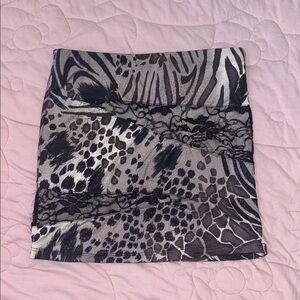 Black and Gray Animal Print Pencil Mini Skirt